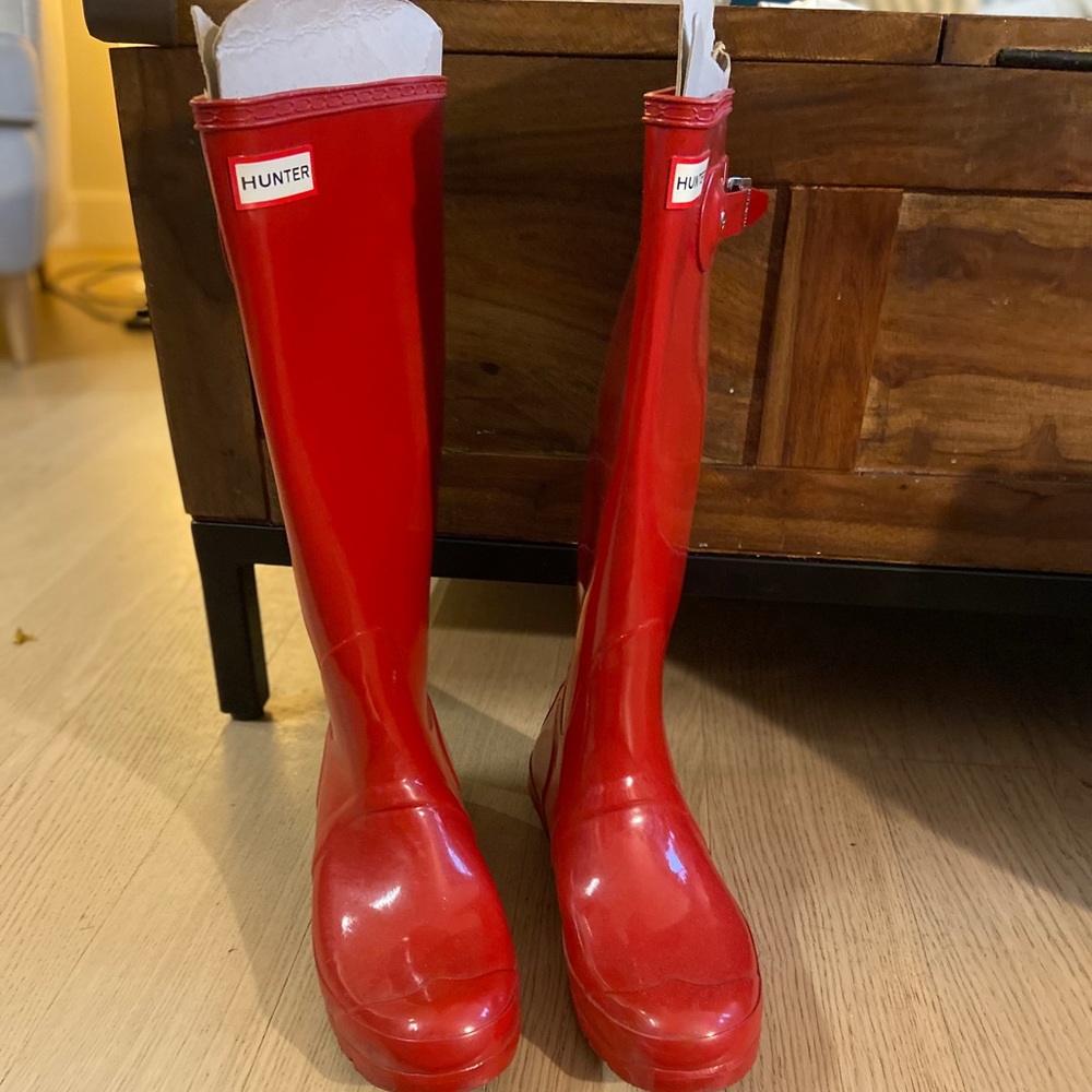 Red Hunter Boots full length